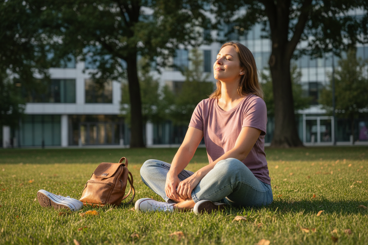 Woman relaxing on grass